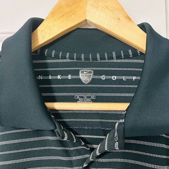 Nike Golf Mens Polo Shirt Sz XL Navy Striped Short Sleeve Dri Fit - Picture 2 of 3